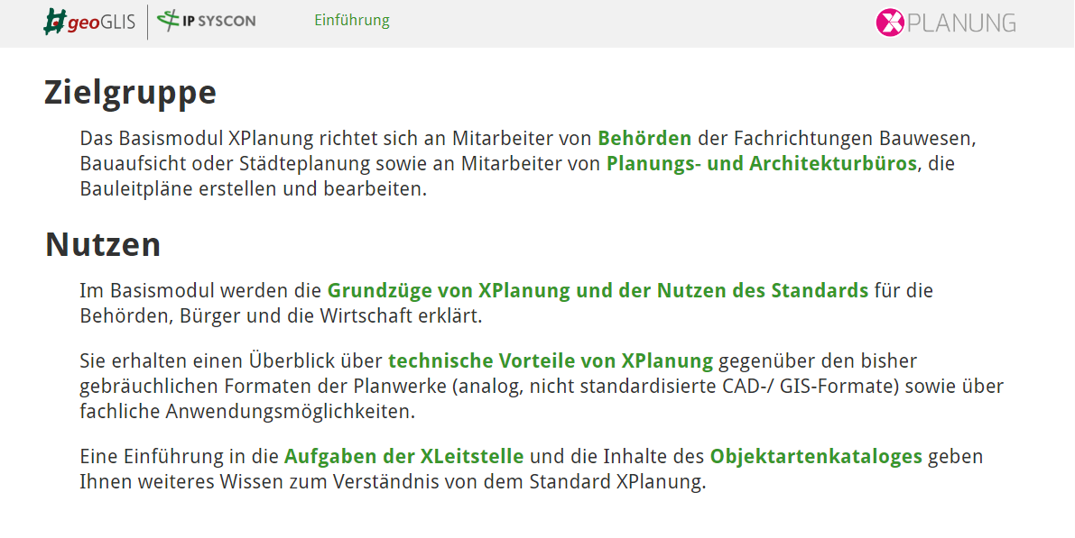 Winterangebot E-Learning XPlanung Modul 1 Basismodul